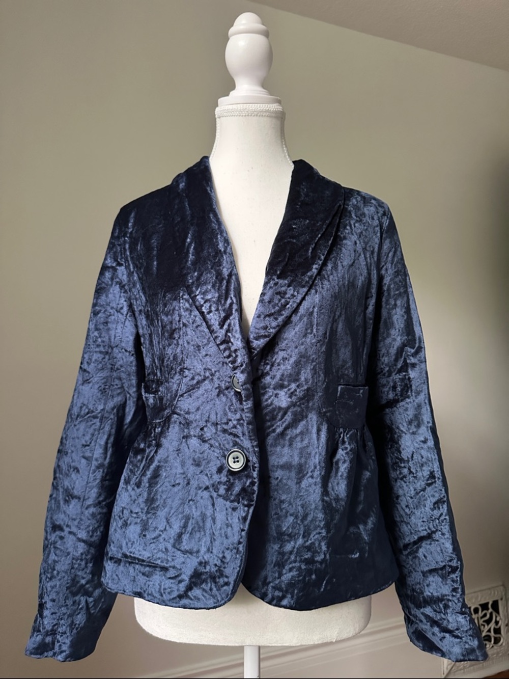 JESSICA Y2K Blue Velvet Single Button Preppy Holiday Academia Blazer Sz 12P